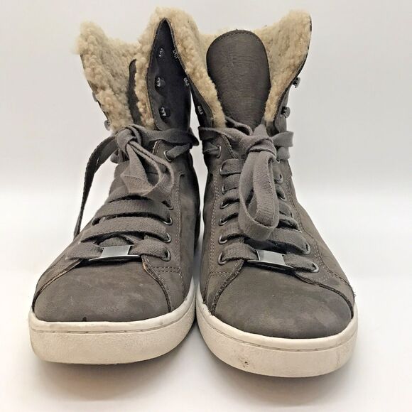 UGG Starlyn F27117D Sneaker Boots Women's 9 Gray Leather Shearling Lace Up Shoes - Picture 5 of 11